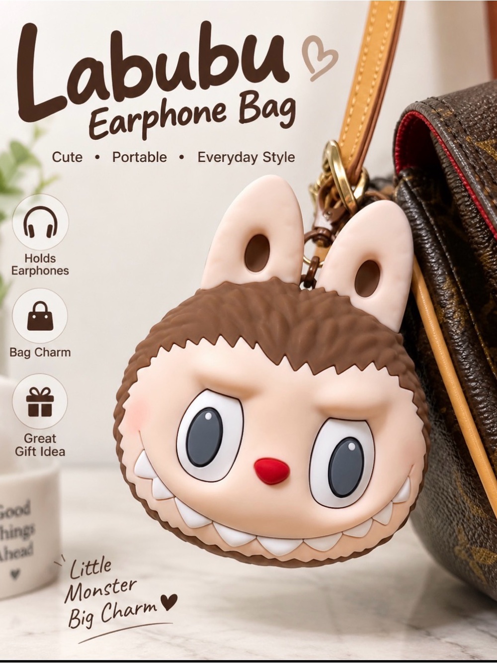POP MART The Monsters Labubu Earphone Bag Brown Collectible